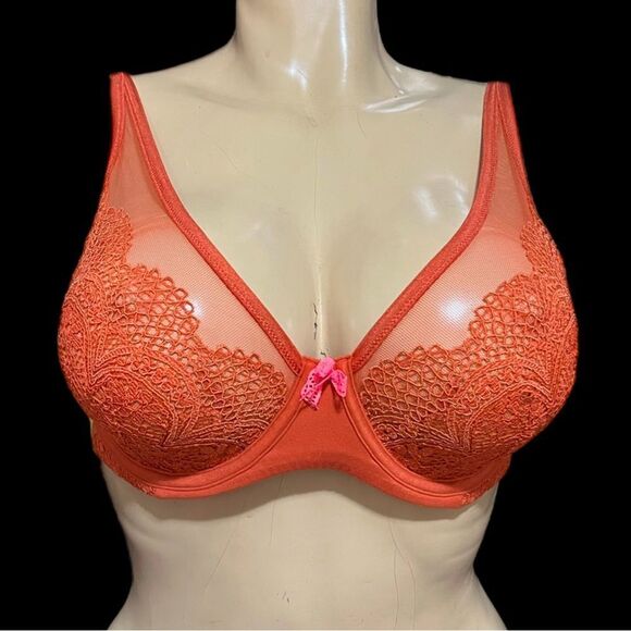 Victoria’s Secret Body Unlined Demi Crochet Lace / mesh detail bra Rust 34DD - Picture 3 of 5